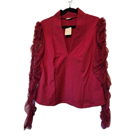 Intimately By Free People Tops - Intimately Free People NWT Vibing You Top Women's XL Wine Mesh Ruched Sleeves